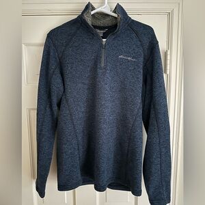 Eddie‎ Bauer Quarter Zip Pullover mens medium Blue and Black Long Sleeve Sweater